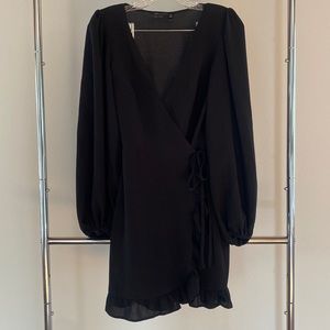 ASOS black mini wrap dress with long peasant sleeves